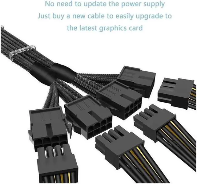 Alt view image 2 of 6 - RTX 4090 4080 4070TI 16Pin(12+4) to 4x8Pin PCI-E 5.0 Sleeved Extension Cable,12Pin to 4x8Pin Compatible 4090 4080 4070TI Series and RTX3090ti,14inch with Cable Combs (16AWG/White) Black