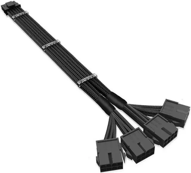 Main image of RTX 4090 4080 4070TI 16Pin(12+4) to 4x8Pin PCI-E 5.0 Sleeved Extension Cable,12Pin to 4x8Pin Compatible 4090 4080 4070TI Series and RTX3090ti,14inch with Cable Combs (16AWG/White) Black