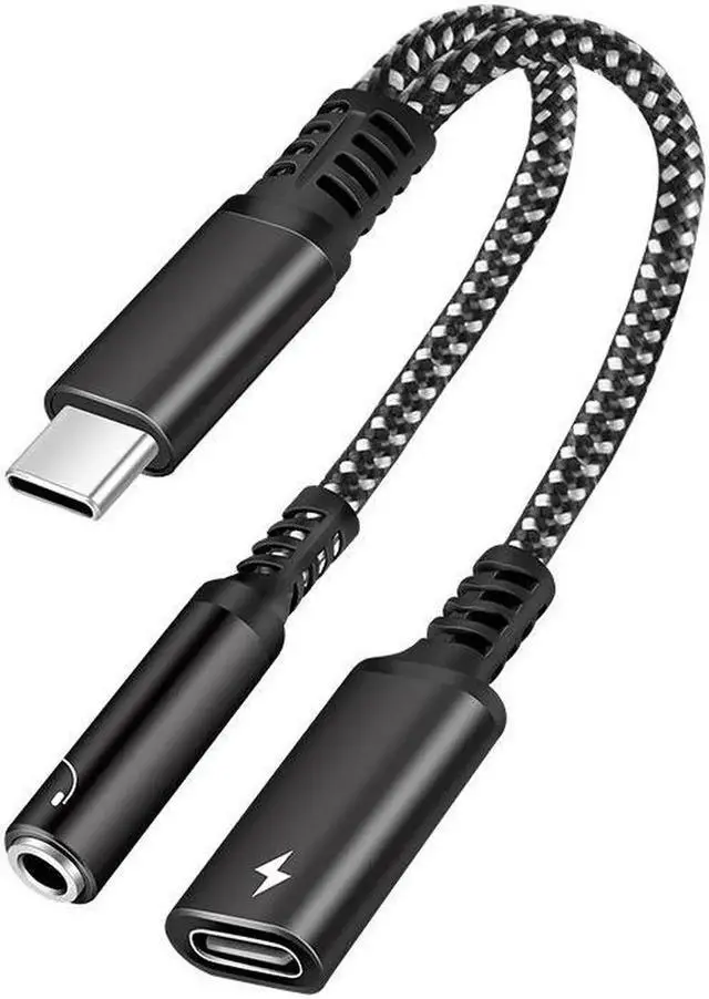 Main image of USB C to 3.5mm Headphone and Charger Adapter,2 in 1 USB C to Aux Audio Jack with PD 60W Fast Charging Dongle Cable Cord Compatible with Most TYPE-C Interface( black)