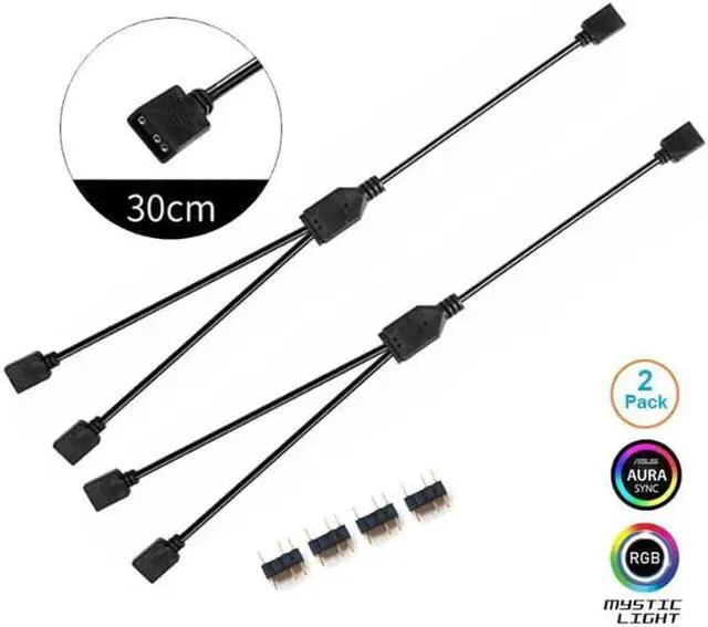Main image of Anicorn 2 Pack 5V 3-Pin RGB 2-Way Female to x Female RBW LED Strip Splitter Cable,2 Port AURA RGB Lighting Hub w/ Gender Changer Adapter - 1 Foot