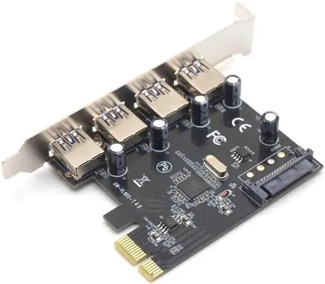 Alt view image 5 of 7 - Weastlinks PCI-E to 4 Ports USB3.0 Expansion Card PCI Express to USB3.0 Adapter Card with SATA Power Interface for Desktop PC