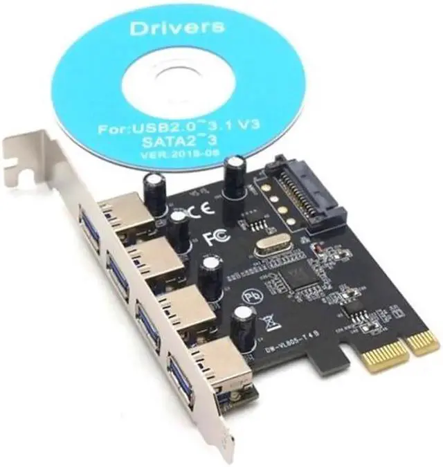 Alt view image 3 of 7 - Weastlinks PCI-E to 4 Ports USB3.0 Expansion Card PCI Express to USB3.0 Adapter Card with SATA Power Interface for Desktop PC