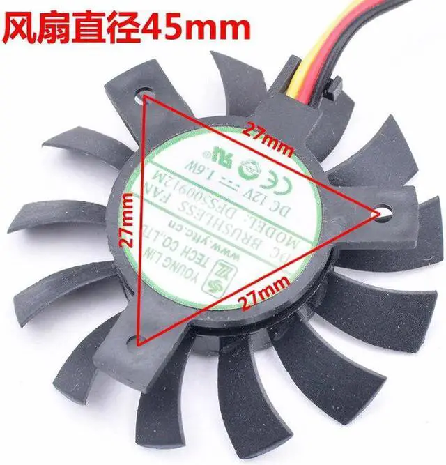 Alt view image 3 of 5 - DFS500912M 12V 1.6W diameter 45mm hole distance 27mm industrial computer router heat sink graphics card cooling fan