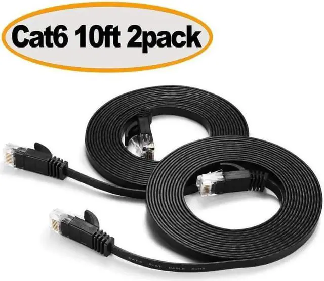Main image of Ethernet Cable Cat 6 Flat 10 ft Short Cat6 Network Patch Cable with Rj45 Connectors - 10 Feet Black (2 Pack)