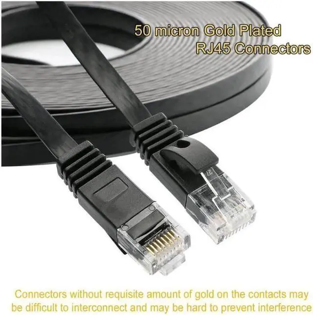 Alt view image 7 of 7 - Ethernet Cable Cat 6 Flat 10 ft Short Cat6 Network Patch Cable with Rj45 Connectors - 10 Feet Black (2 Pack)