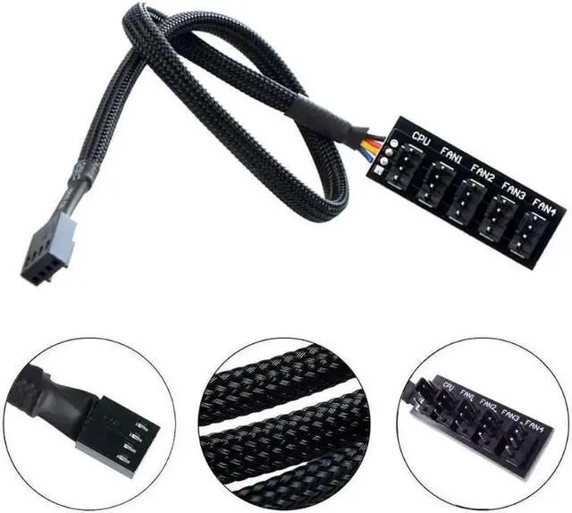 Alt view image 3 of 5 - Endlesss PWM Fan Hub Splitter 4 Pin Black Sleeved 1 to 5 Way PC CPU Cooling Case Fan Splitter Hub Adapter Cable for Computer Cooler Case Fans 4-Pin & 3-Pin 14 Inches (1 Pack)