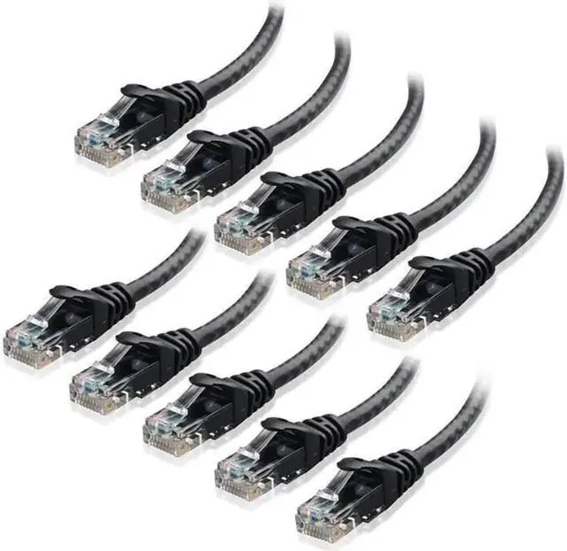 Main image of Cat6 Ethernet Cable - 10 ft - Black - Patch Cable - 10 Pack - Network Cable - Ethernet Cord - Cat 6 Cable - Black- 10ft Pack Of 10 Bare Copper