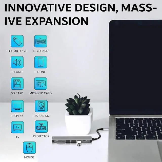 Alt view image 3 of 5 - | 7 in 1 USB C to HDMI Dongle | USB C Hub Multi-Port Adapter for Type C Compatible Devices (4K HDMI Output, USB 3.0 Ports, SD/TF Card Reader, 100W PD)