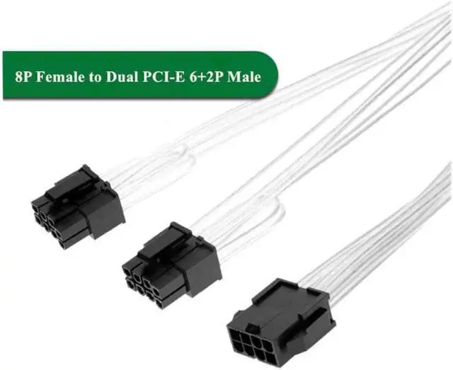 Alt view image 3 of 7 - 5pcs/lot 20cm Copper PCIE 8 pin Female to Dual PCI-E 6+2 pin Male GPU Power Cable Splitter