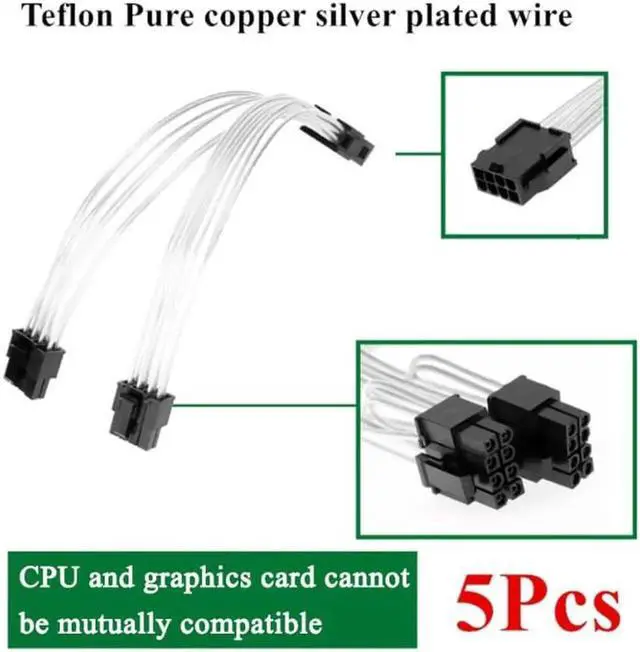 Alt view image 5 of 7 - 5pcs/lot 20cm Copper PCIE 8 pin Female to Dual PCI-E 6+2 pin Male GPU Power Cable Splitter