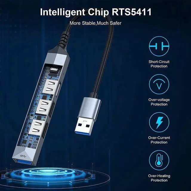 Alt view image 2 of 6 - 4-Port USB 3.0 HUB Expander,Ultra-Slim Data USB HUB,USB Hub Expansion Adapter Station Applicable for Laptop, iMac Pro, MacBook Air, Mac, Notebook PC,Printer,Mobile HDD(USB-A HUB)