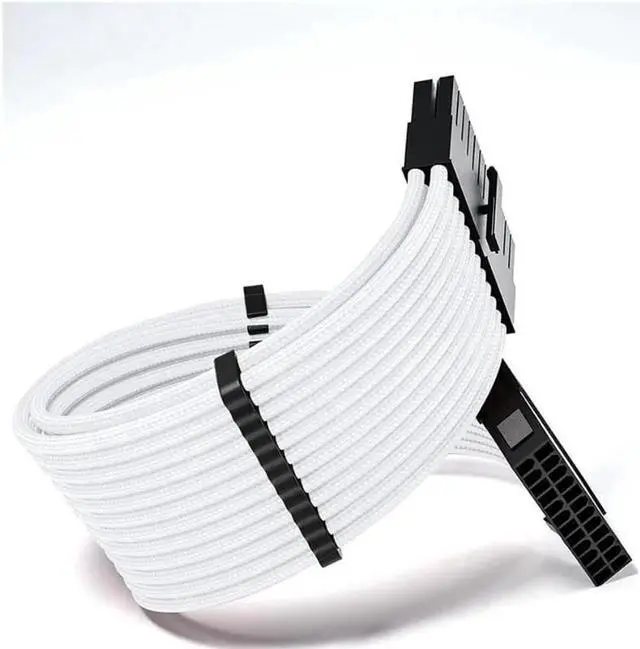 Alt view image 3 of 7 - Mod Sleeved Cable, White Power Supply Cable Extension Kit, 24PIN ATX, 4+4 PIN EPS, Dual 6+2 PIN PCIE, 6 PIN PCI-E