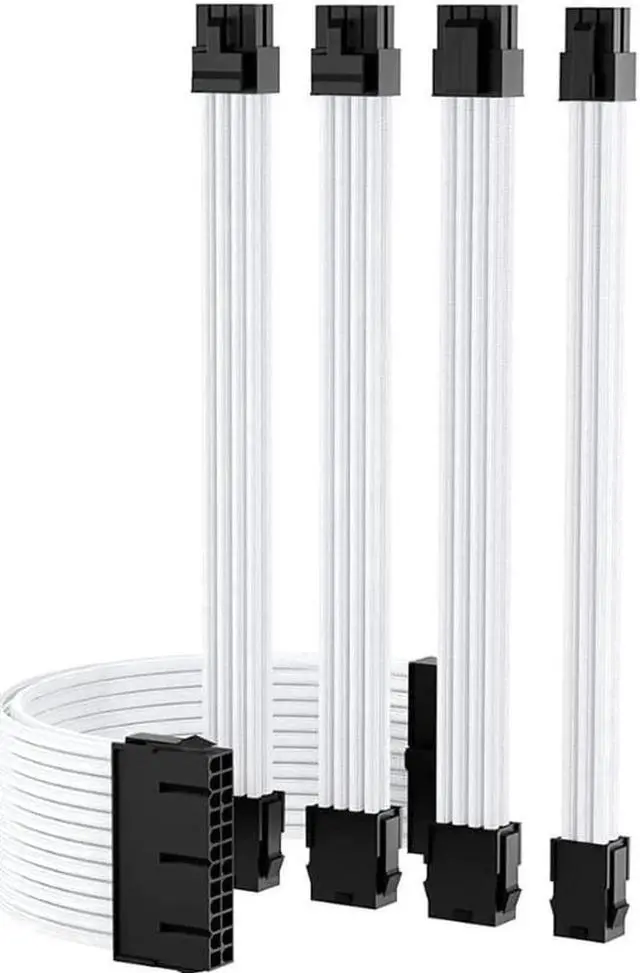 Main image of Mod Sleeved Cable, White Power Supply Cable Extension Kit, 24PIN ATX, 4+4 PIN EPS, Dual 6+2 PIN PCIE, 6 PIN PCI-E