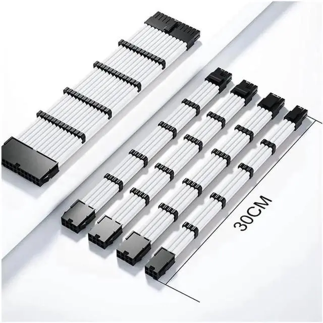 Alt view image 6 of 7 - Mod Sleeved Cable, White Power Supply Cable Extension Kit, 24PIN ATX, 4+4 PIN EPS, Dual 6+2 PIN PCIE, 6 PIN PCI-E