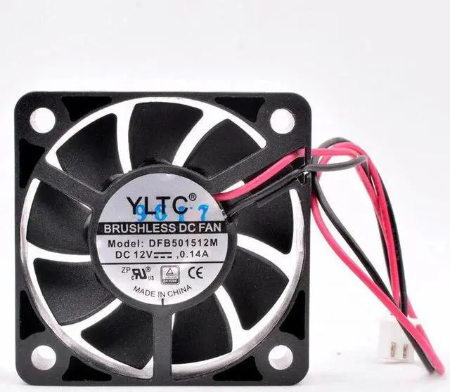 Alt view image 4 of 4 - DFB501512M YLTC 5cm 50mm 50x50x15mm DC12V 0.14A 2 wires 2pin dual ball bearing cooling fan
