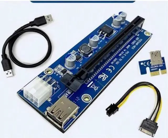 Alt view image 7 of 7 - 3 Pack 6-Pins PCI-e VER 006C PCl-E 16x to 1x Powered Riser Adapter Card with 2ft USB 3.0 Extension Cable & SATA to PCIe 6pin Power Cable GPU Riser Adapter Ethereum Mining ETH