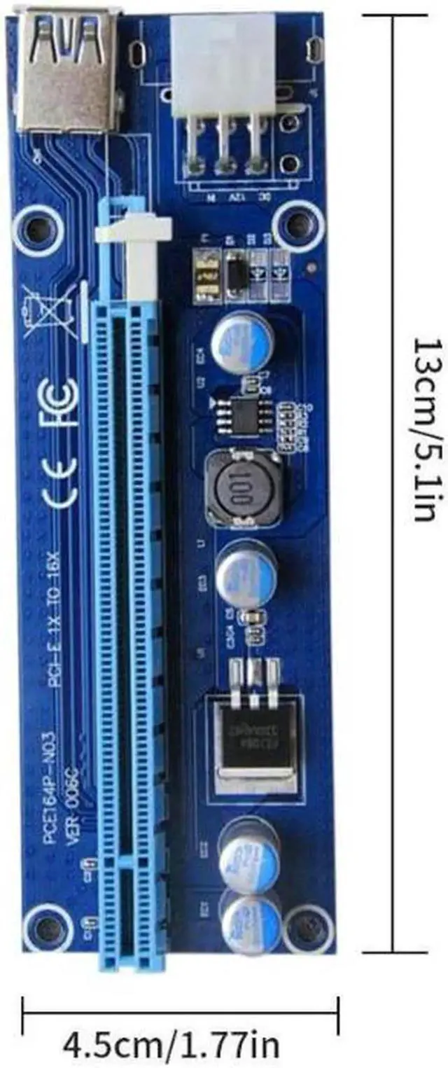 Alt view image 6 of 7 - 3 Pack 6-Pins PCI-e VER 006C PCl-E 16x to 1x Powered Riser Adapter Card with 2ft USB 3.0 Extension Cable & SATA to PCIe 6pin Power Cable GPU Riser Adapter Ethereum Mining ETH