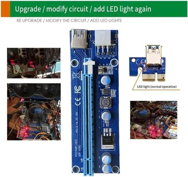 Alt view image 5 of 7 - 3 Pack 6-Pins PCI-e VER 006C PCl-E 16x to 1x Powered Riser Adapter Card with 2ft USB 3.0 Extension Cable & SATA to PCIe 6pin Power Cable GPU Riser Adapter Ethereum Mining ETH