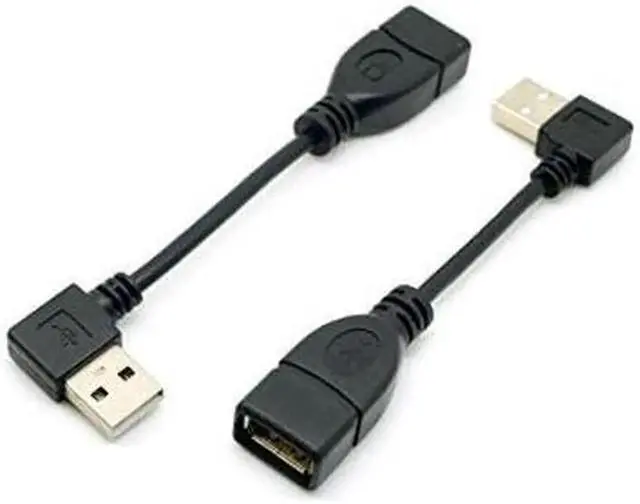 Main image of (2 Pack) 90 Degree Left & Right Angled USB 2.0 A Male to USB Female Extension Adapter Cable (10cm/0.3ft,1PC right+1PC left adapter)
