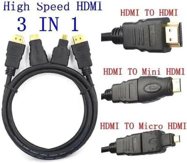 Alt view image 2 of 2 - 1.5M V1.4 HD 3 In 1 HDMI TO HDMI Mini HDMI Micro HDMI Cable Adapter Converter for Xbox 360 HDTV 1080P Mobile