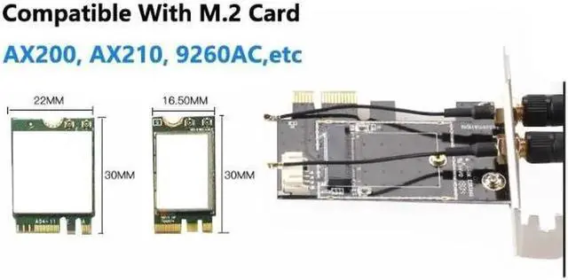 Alt view image 2 of 4 - M.2 To PCI Express Wireless Adapter Converter with 2x Antenna NGFF M.2 WiFi Bluetooth Card For Intel AX210 AX200 9260 8265 8260 BCM94352Z DW1560