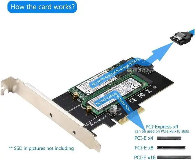 Alt view image 2 of 6 - Dual M.2 PCIe 4x Adapter for SATA or PCIe NVMe SSD with Heatsink, RIITOP M.2 SSD NVME (M Key) and SATA (B Key) 22110 2280 2260 2242 2230 to PCI-e x 4 Host Controller Expansion Card