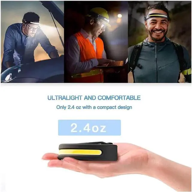 Alt view image 6 of 6 - Led Headlamp Rechargeable Head Lamp to Wear Hard Hat Light Headlamp Flashlight Head Light Band Headlights for Head Led Headband Head Flashlight Strip Cob Headlamps for Adults Outdoor/Camping/Running