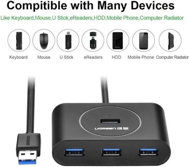 Alt view image 4 of 7 - USB 3.0 4 Port Bus-powered Hub with 1m Shielded Cable for iMac, MacBook Pro Air, Raspberry Pi, PCs and Laptops no driver Black