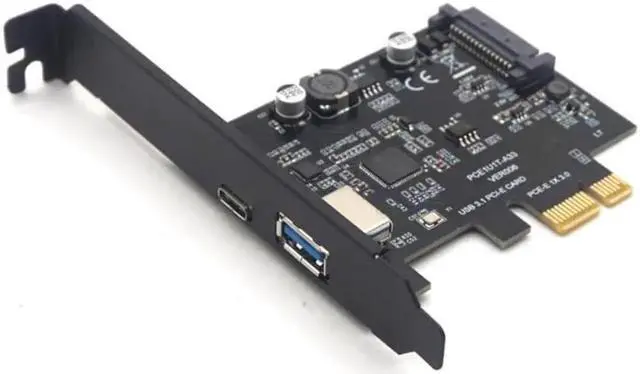 Alt view image 3 of 7 - Weastlinks SuperSpeed USB 3.1 Type C + USB 3.0 PCI-Express Expansion Card Riser 15pin SATA Power Connector PCIE X1 Adapter ASM3142 Chipsets