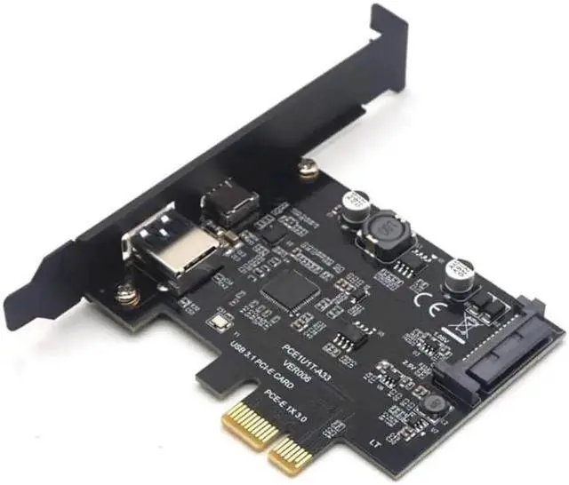 Alt view image 6 of 7 - Weastlinks SuperSpeed USB 3.1 Type C + USB 3.0 PCI-Express Expansion Card Riser 15pin SATA Power Connector PCIE X1 Adapter ASM3142 Chipsets