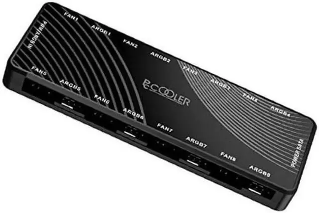 Main image of PCCOOLER PWM Fan Hub, Addressable 5V 3Pin ARGB & 12V 4Pin PWM 2-in-1 RGB Case Fan Hub with Hidden Magnetic Base and SATA Power 16 Port, Support 8 Computer CPU Fans Splitter