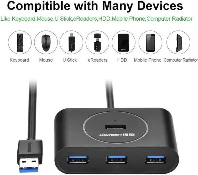 Alt view image 4 of 7 - USB 3.0 4 Port Bus-powered Hub with 1m Shielded Cable for iMac, MacBook Pro Air, Raspberry Pi, PCs and Laptops no driver Black