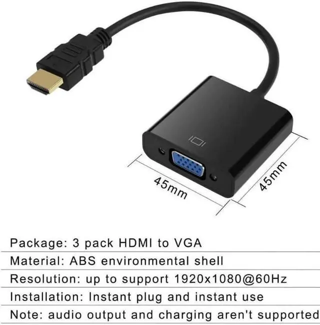 Alt view image 3 of 7 - 3 Pack HDMI to VGA Adapter Cable Converter (Male to Female) ,adapter 1080P for PC, Hfor Computer, Desktop, Laptop, PC, Monitor, Projector, HDTV