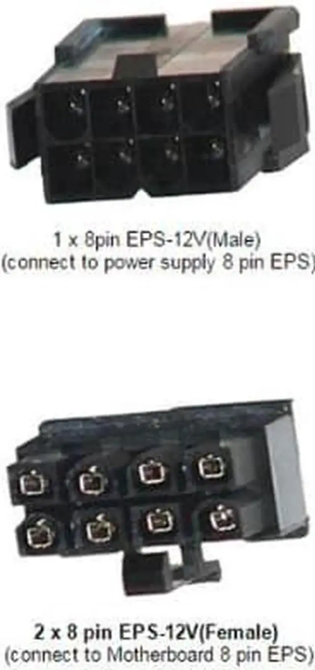 Alt view image 4 of 4 - AYA 7" 8-Pin EPS-12V Male to Dual 8-Pin EPS-12V Female Y Splitter Cable 18AWG Black Sleeves AYA-8PM-2X8PF