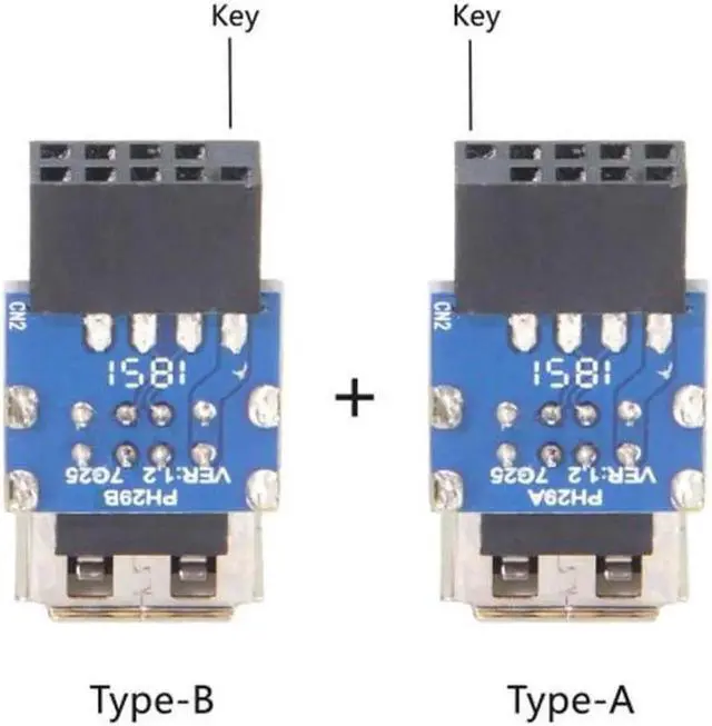 Alt view image 2 of 5 - (2pcs )9Pin/10Pin Motherboard Female Header to Dual USB 2.0 Female Adapter Vertical Type Type-A and Type-B