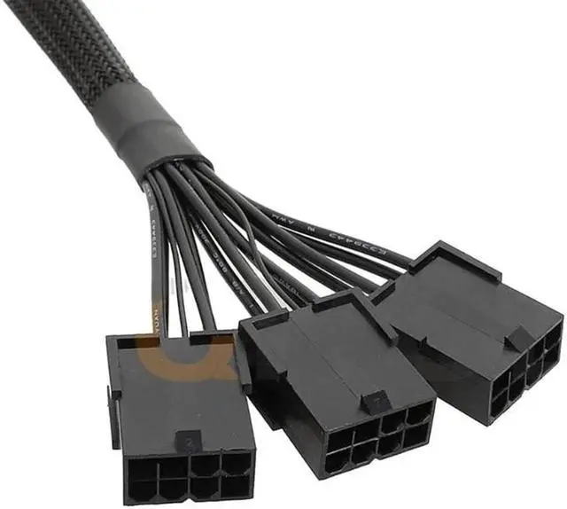 Alt view image 5 of 6 - JAENFONG 16Pin PCIE GPU Cables Sleeved PSU Extension Cable Mini 12+4 Pin Male to 3x8Pin Connector Graphics Card Power Supply