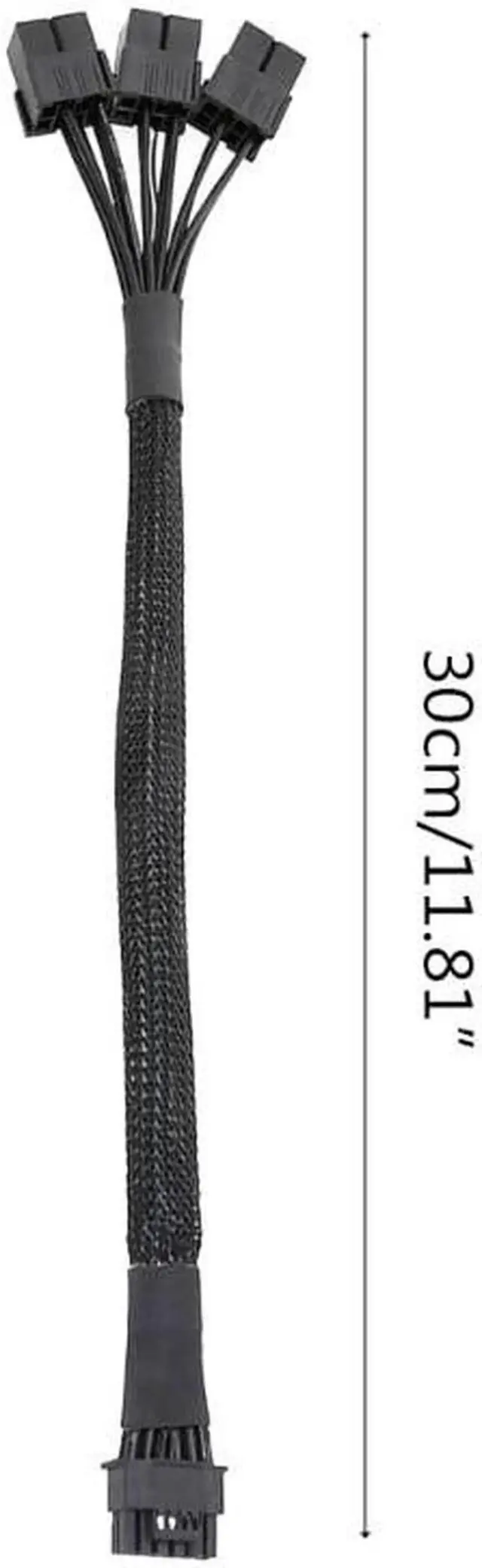 Alt view image 6 of 6 - JAENFONG 16Pin PCIE GPU Cables Sleeved PSU Extension Cable Mini 12+4 Pin Male to 3x8Pin Connector Graphics Card Power Supply