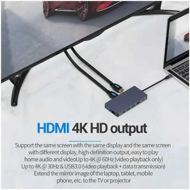 Alt view image 6 of 7 - USB C HUB HDMI Type-C HUB To Hdmi USB 3.0 Thunderbolt 3 Card Reader For Macbook 2018 mate20 P30 glaxy S9 S10 USB C HUB