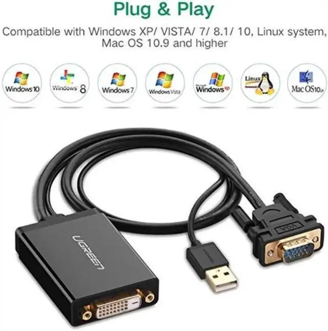 Alt view image 5 of 7 - UGREEN 50cm MM119 1080P Full HD VGA to DVI (24+1) Male to Female Adapter Cable for Computer/PC/Laptop HDTV Projector DVD Graphics Card and More VGA / DVI Enabled Devices Cable