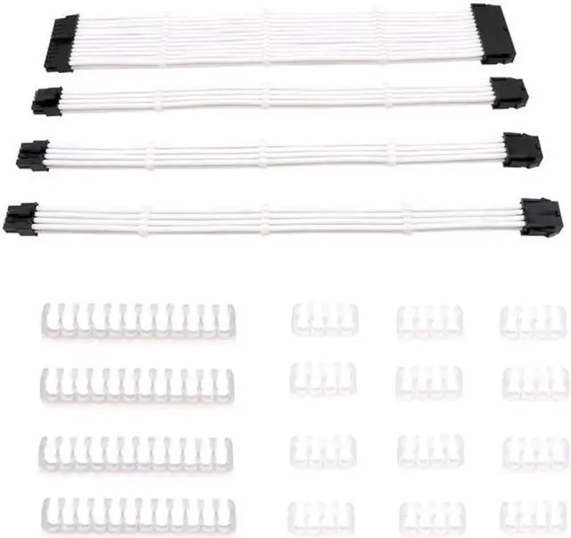 Main image of JAENFONG Sleeved Cable PC PSU Extension Cable Kit 18AWG 24Pin Motherboard, 8 (4+4) Pin CPU, 8 (6+2) Pin PCI-E Power Cables+Combs(white)