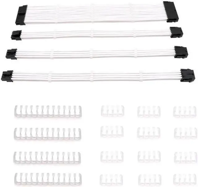 Alt view image 2 of 2 - JAENFONG Sleeved Cable PC PSU Extension Cable Kit 18AWG 24Pin Motherboard, 8 (4+4) Pin CPU, 8 (6+2) Pin PCI-E Power Cables+Combs(white)