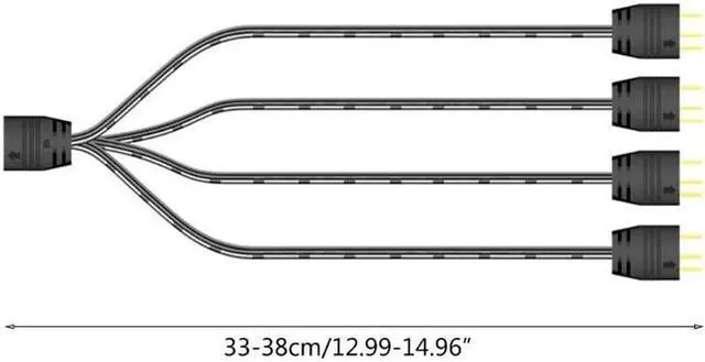 Alt view image 5 of 6 - JAENFONG ARGB 5V 3Pin Extension Cable Adapter 33cm 1 to 4 RGB Splitter Cable Cord forMSI AURA LED Splitter