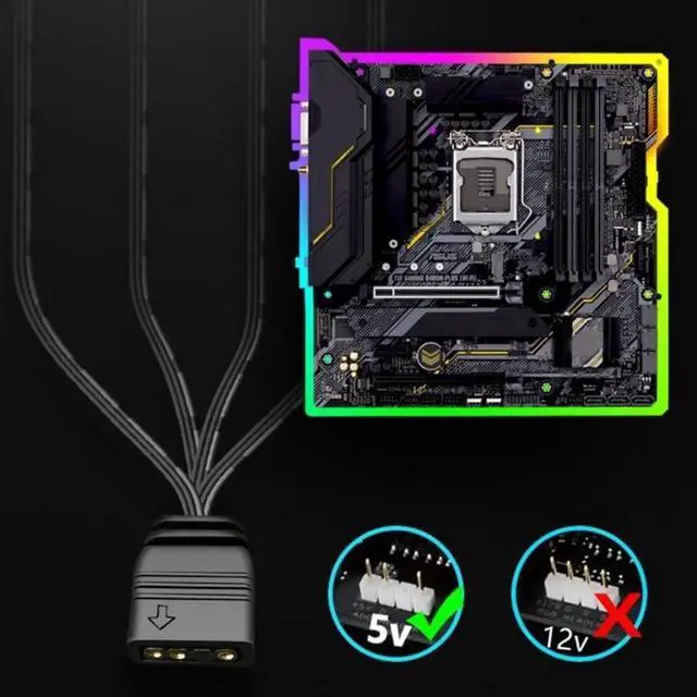 Alt view image 4 of 6 - JAENFONG ARGB 5V 3Pin Extension Cable Adapter 33cm 1 to 4 RGB Splitter Cable Cord forMSI AURA LED Splitter