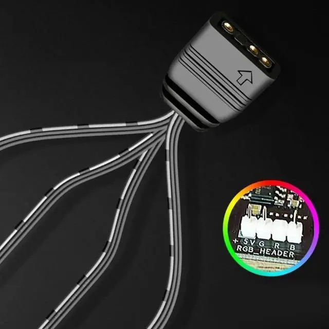 Alt view image 3 of 6 - JAENFONG ARGB 5V 3Pin Extension Cable Adapter 33cm 1 to 4 RGB Splitter Cable Cord forMSI AURA LED Splitter