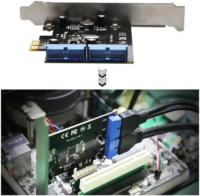 Alt view image 2 of 7 - Weastlinks PCI Express to Dual 20 Pin USB 3.0 Controller Card Super Speed PCI-E X1 to 2 Ports USB 3.0 19 Pin Header With Low Profile Bracket