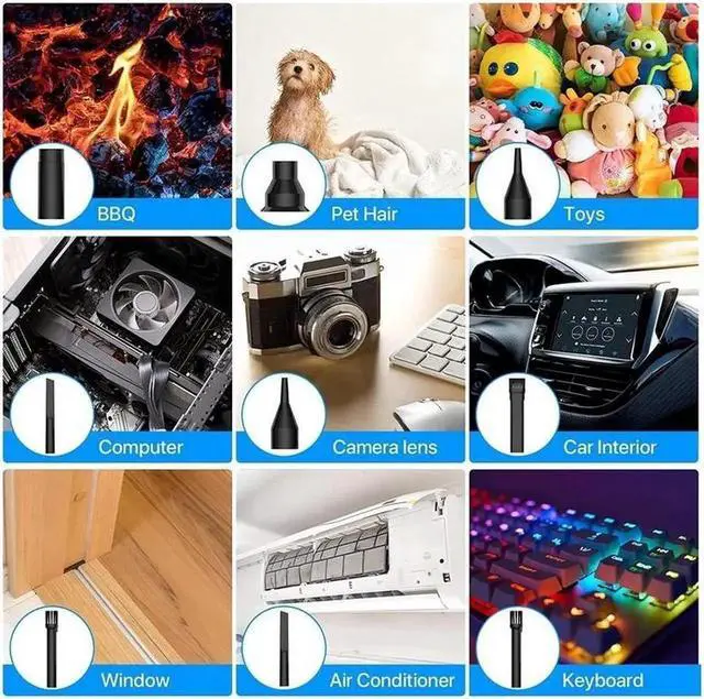 Alt view image 5 of 7 - Compressed Air Duster, 102000RPM Electric Air Duster & Vacuum Cleaner 2 in 1 Rechargeable 7800mAh Cordless, Keyboard and Computer Cleaner, Replaces Compressed Air Cans (Black)