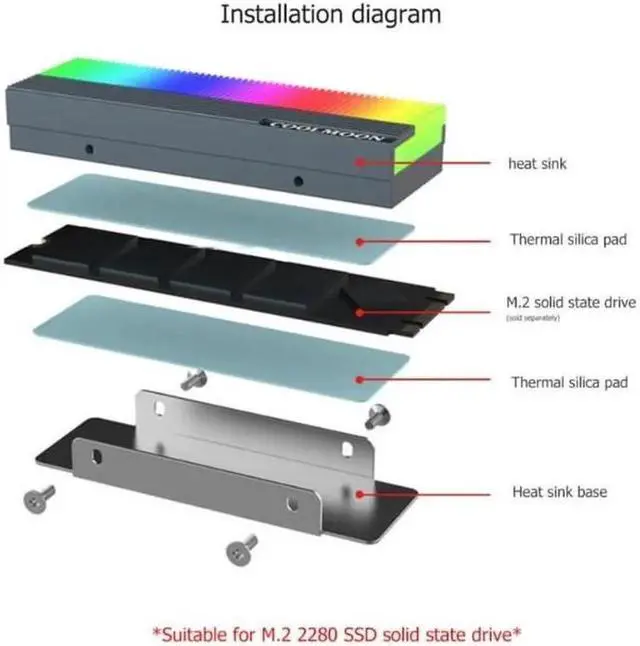 Alt view image 5 of 7 - COOLMOON ARGB M2 SSD Heatsink 5V 3Pin NVME NGFF M.2 2280 Solid State Drive Hard Disk Cooling Radiator Heat Sink Cooler Vest Thermal Pad