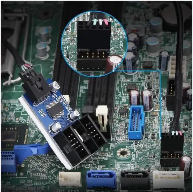 Alt view image 2 of 7 - 9 Pin 2 in 1 Internal USB Splitter Cable, 9 pin USB Header Male 1 to 2 Female Extension Connector Adapter, USB 2.0 HUB Connector Port Multiplier PWM Fan Splitter Cable (30cm/0.98ft