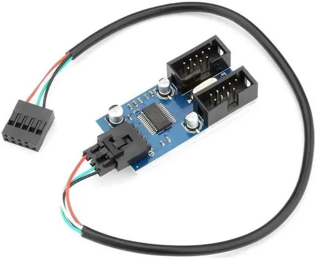 Alt view image 6 of 7 - Motherboard 9 pin Header Male 1 to 2 Female Extension Splitter Cable Desktop 9-Pin USB 2.0 HUB Connector Adapter for Port Multiplier