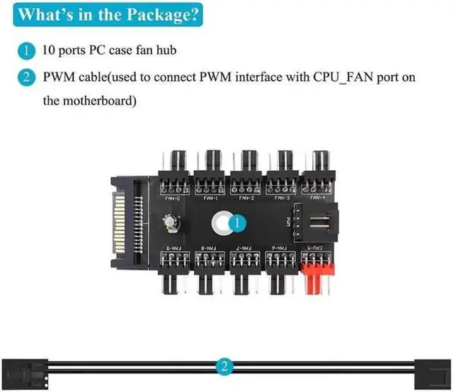 Alt view image 5 of 6 - 4-Pin PWM Fan Power Supply Cable 1 to 10 Splitter 10 Way Hub 15 Pin SATA Powered PC Case Internal Motherboard Fan Power Extension Cable Cord for ATX Computer Case 4-Pin and 3-Pin Cooling Fans